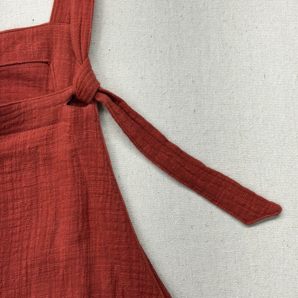 Arula Women Rust Red Gauze Pinafore Mini Dress Tie Strap Pockets Size A XL - Picture 5 of 9